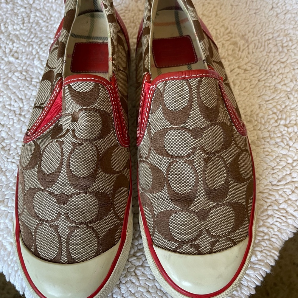 Coach Brown and Red Slip-On Sneakers